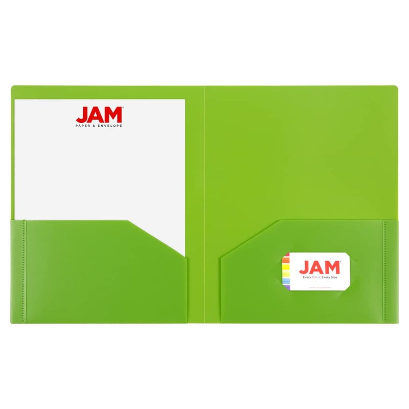 JAM PAPER Heavy Duty Plastic 2 Pocket Extra Tough School Folders - Lime Green - 6/Pack - Image 5